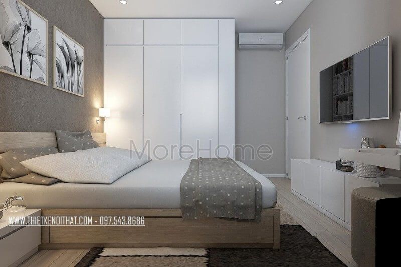 Thiết kế nội thất phòng ngủ chung cư đầy ấn tượng với chất liệu gỗ công nghiệp sang trọng và tinh tế. Thiết kế chung cư hiện đại, cao cấp