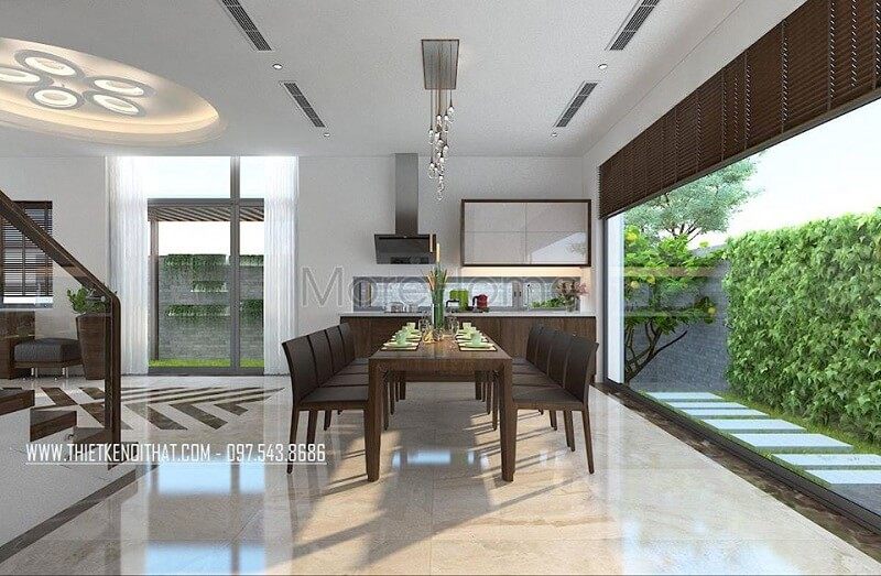 Thiết kế nội thất biệt thự đẹp với bộ bàn ăn gỗ tự nhiên mang đến không gian phòng ăn lí tưởng đẳng cấp Thiết kế nội thất biệt thự cao cấp, sang trọng