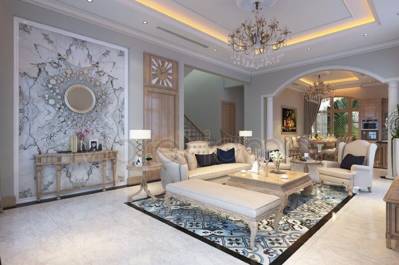 Thiết kế nội thất biệt thự Thủ Đức tân cổ điển gợi mở một không gian sang trọng bằng các đường nét trạm khắc mềm mại, hay hoa văn tỉ mỉ Thiết kế nội thất biệt thự cao cấp, sang trọng