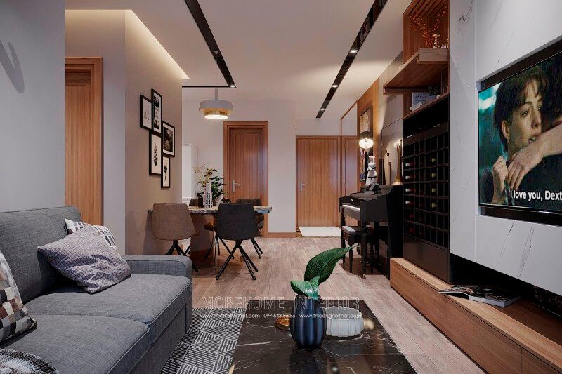 Thiết kế chung cư đẹp, với sự bố trí hợp lí của không sinh sinh hoạt chung tạo sự tiện nghi và thông thoáng hơn cho căn hộ chung cư nhỏ Thiết kế nội thất chung cư phong cách hiện đại đẹp, trẻ trung